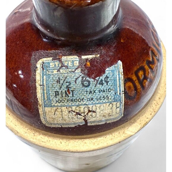 McCormick Platte Valley Straight Corn WHISKEY JUG Half Pint w/ Label Tax Stamp - Picture 7 of 9